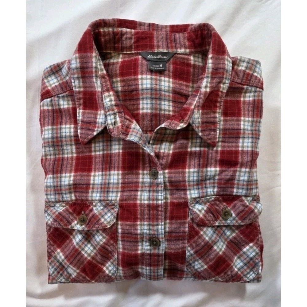 Eddie Bauer Button Up Shirt Red/White Plaid‎ - Womens Medium